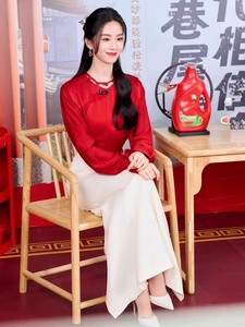 欧洲刘诗诗同款新中式红色提花衬衫半身长裙两件套高级感年会礼服