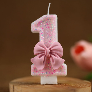 网红粉色蝴蝶结数字周岁生日蜡烛蛋糕用插件儿童氛围装饰场景布置