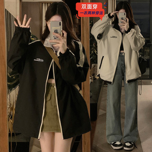 韩版复古国潮牌撞色冲锋衣外套女春秋季两面穿设计感小众夹克上衣
