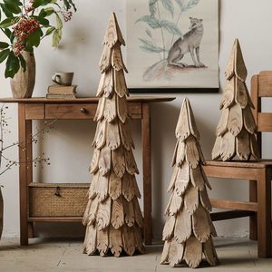 轻奢木片松树圣诞树装饰摆件客厅大型实木落地侘寂风民宿场景摆设