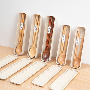 筷子勺子套装木质上班族筷子单人装便携餐具学生收纳盒餐具两件套