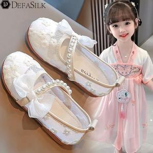 女童公主中国风2024夏季新款小女孩布鞋白色古装绣花鞋儿童汉服鞋
