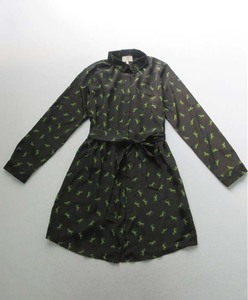 小马图案 基本款黑色花型束腰长袖连衣裙XS-L码05B21-02