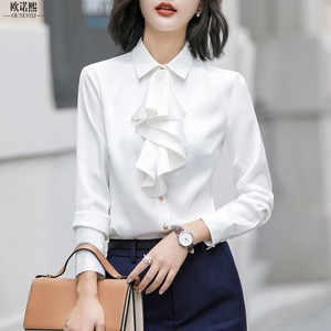 雪纺白衬衫女长袖2018新款时尚时尚气质秋冬季韩版打底职业装衬衣