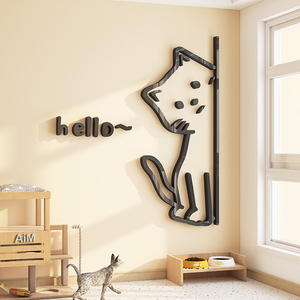 公仔猫咖网红房装饰品宠物店布置奶茶墙壁面上贴纸画咖啡客厅背景