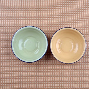 老式搪瓷盆饭碗素色大汤碗怀旧卷边盆火锅店餐厅餐具吃饭盆黄绿碗