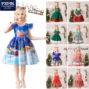 新款印花公主裙cosplay服装圣诞节演出花童欧美童装儿童礼服裙