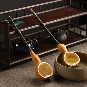 福禄水勺茶道分茶勺酒勺功夫茶具创意手工天然葫芦中式水瓢紫竹柄
