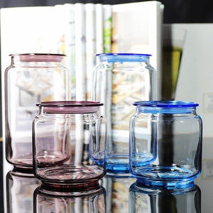 乐美雅彩色玻璃家用密封罐茶叶罐透明杂粮储物罐玻璃瓶防潮花茶罐