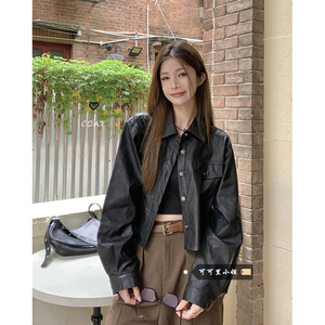 皮衣外套女春季韩版2024新款小个子高级感短款宽松长袖机车服夹克
