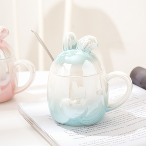 可爱兔子马克杯少女心情侣陶瓷水杯高颜值杯子ins风咖啡杯带盖勺