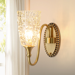 美式客厅壁灯卧室轻奢床头灯全铜欧式主卧法式新款水晶高级墙壁灯