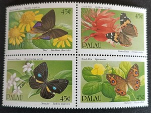帕劳1990年蝴蝶与花卉邮票4全butterfly