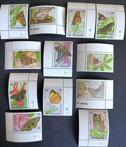 圣文森特1992年邮展蝴蝶与花卉邮票12全直角边butterfly