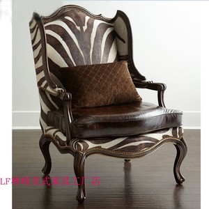 美式客厅单人老虎椅法式实木卧室布艺休闲椅单椅欧式小户型沙发椅