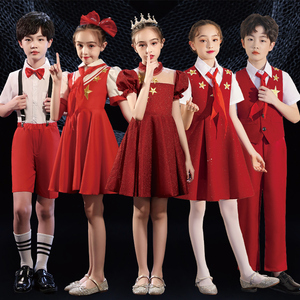 国庆儿童大合唱团演出服红色男女童中小学生朗诵歌唱祖国表演礼服