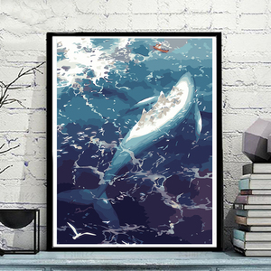 diy数字油画风景大海鲸鱼手工上色数字油彩画数字填色画手绘挂画