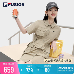 FILA FUSION斐乐潮牌女士梭织连衣裙夏季新款时尚宽松衬衫短裙子