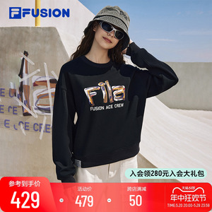 FILA FUSION斐乐潮牌女子针织卫衣2024春新款休闲套头衫运动上衣