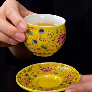 景德镇复古珐琅彩茶杯宫廷风陶瓷功夫单杯主人杯茶具茶碗品茗杯