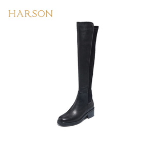 HA227165哈森专柜正品2023冬季新款真皮中跟过膝长靴粗跟牛皮女靴