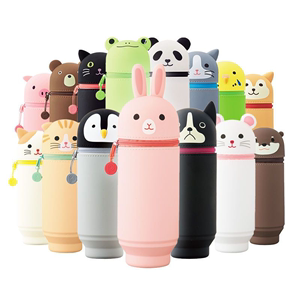 日本喜利PuniLabo动物硅胶笔袋伸缩型拉链式立体笔筒可爱卡通学生