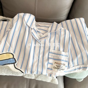 条纹蓝史努比睡衣女夏季纯棉短袖短裤两件套韩版可爱可外穿家居服