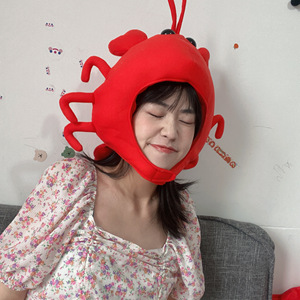 日韩ins少女心红色大钳子小龙虾头套帽子龙虾店宣传拍照表演道具