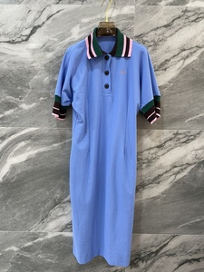 小众设计 极简风夏季收腰后不规则设计蝙蝠袖显瘦长裙 蓝色连衣裙