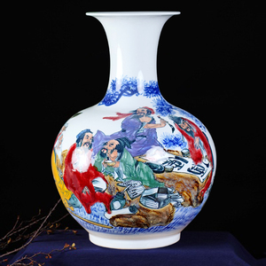 景德镇陶瓷器窑变名人手绘饮中八仙人物花瓶摆件客厅台面摆件装饰