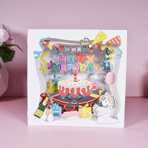 3D立体生日贺卡美式卡通创意蛋糕盒子送朋友身体礼物祝福带卡片