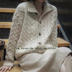 羊绒开衫100纯羊绒高领加厚宽松毛衣外套针织羊毛衫开春新款女装