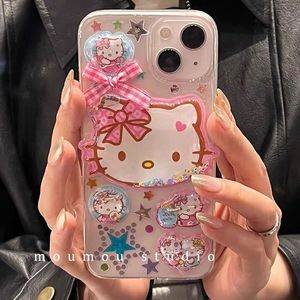 可爱蝴蝶结流沙星星Kitty猫适用苹果15 14 13pro手机壳iPhone11立体12mini软壳xsmax卡通8p滴胶SE3保护套少女