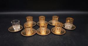 法国约1910年950纯银鎏金盘配水晶酒杯八件套名厂产 西洋银器银盘