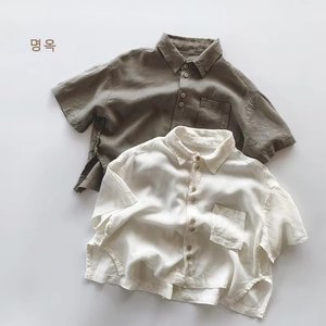 2024男女童韩版个性潮童短袖上衣服爽滑棉感夏季清凉儿童薄款衬衫