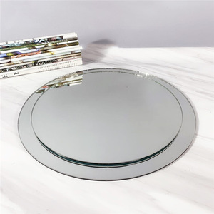 现代简约欧式银色镜面玻璃圆形托盘摆件样板房售楼处软装饰品