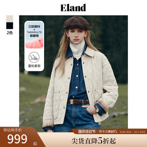 【三防面料】Eland衣恋夹棉棉服女短款华夫饼棉衣外套防水冬