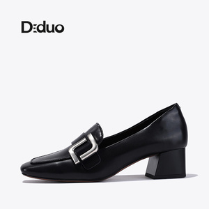 Diduo/迪朵2024新款懒人一脚蹬粗跟小高跟鞋女单鞋通勤上班制服鞋