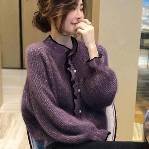 专柜商场撤回国际大牌剪标余单尾单女装秋冬慵懒紫色毛衣外套开衫