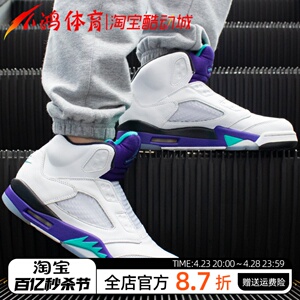 小鸿体育 Air Jordan 5 AJ5威尔史密斯无鞋带白紫葡萄 AV3919-135