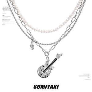 音乐节bi备！SUMIYAKI 朋克吉他系列 双层珍珠项链摇滚风锁骨链