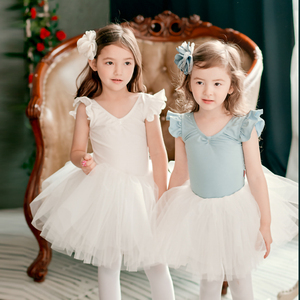 儿童舞蹈服装夏季女童练功服幼儿芭蕾舞裙中国舞分体套装纱裙白色