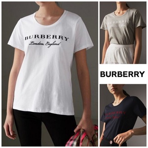 代购BURBERRY/博柏利丝绒经典字母logo女士纯棉短袖简约圆领T恤