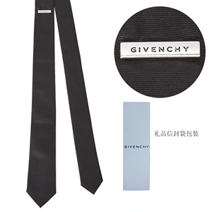 GIVENCHY纪梵希男女同款金属字母贴标饰真丝黑色休闲商务时尚领带