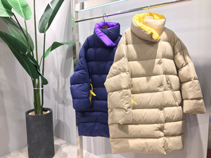 韩国代购 女士插袋长袖休闲羽绒服拼色外套冬季新款均码