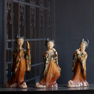 唐三彩仕女装饰乐器俑陶瓷人物艺术品仿古摆件收藏陶俑古物老物件