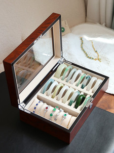 木质高端手镯盒翡翠玉镯龙凤镯收纳盒大容量串珠珠宝盒隔板可移动