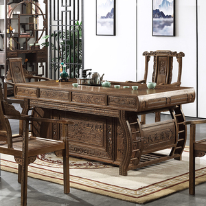 鸡翅木茶桌椅组合实木茶台新中式1.78米简约功夫茶几茶桌红木家具