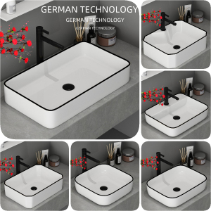 北欧黑线艺术台上洗手盆洗脸面盆家用阳台小户型尺寸陶瓷黑边盆