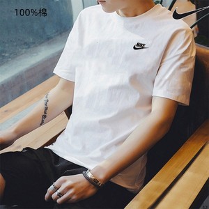 Nike耐克夏季新款纯棉短袖男休闲白T恤宽松透气运动上衣潮AR4999